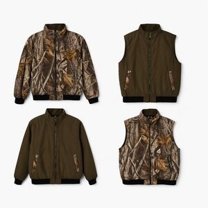 Remington Mens Reversible Camo Hunting Jacket Vest L Nylon Polyester‎ 2-in-1